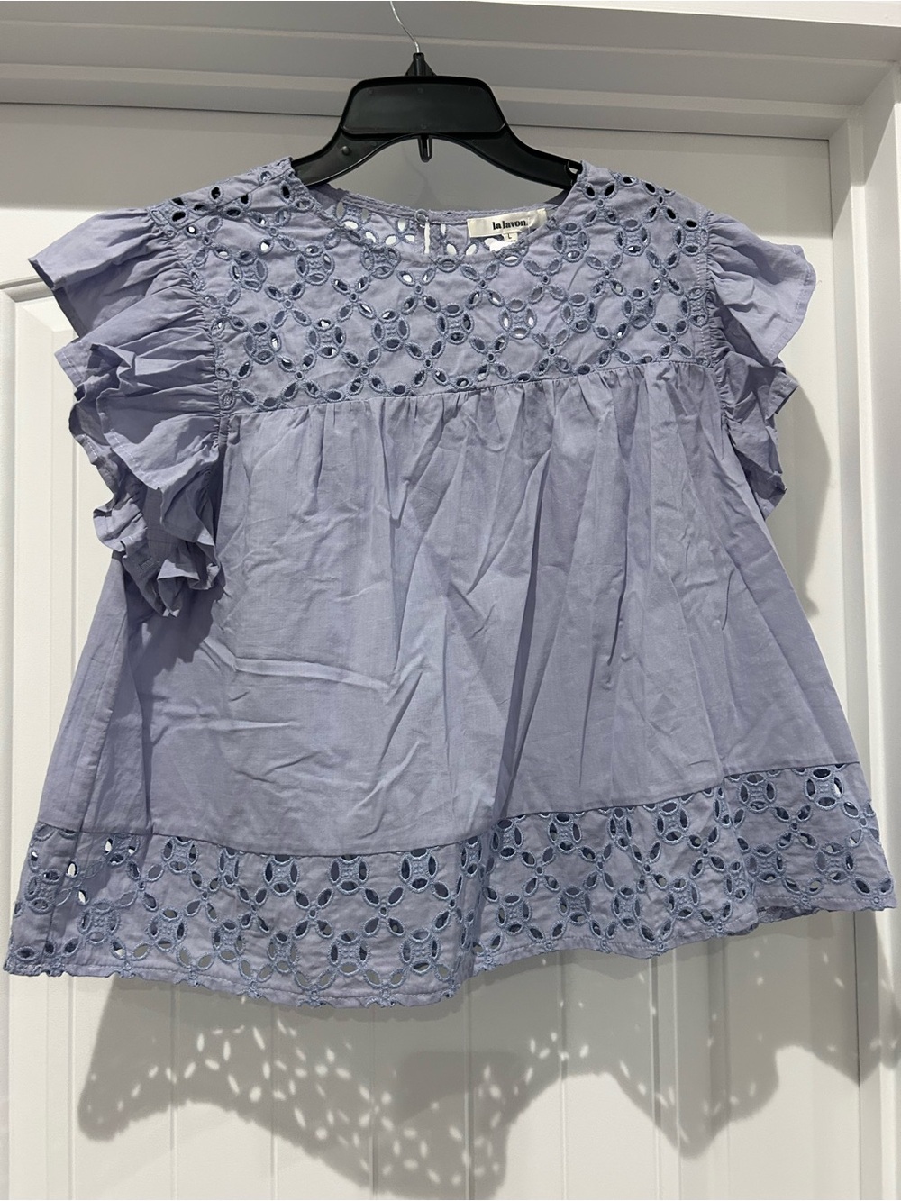 Lavender Eyelet Flutter Sleeve Top